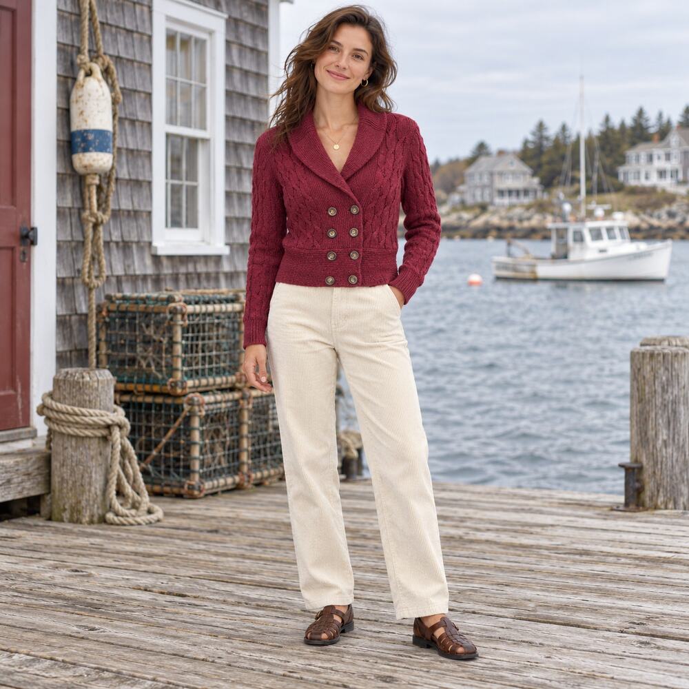 Eddie Bauer Cable Knit Angora Cardigan Womens Sweater Sz SP Fisherman Preppy